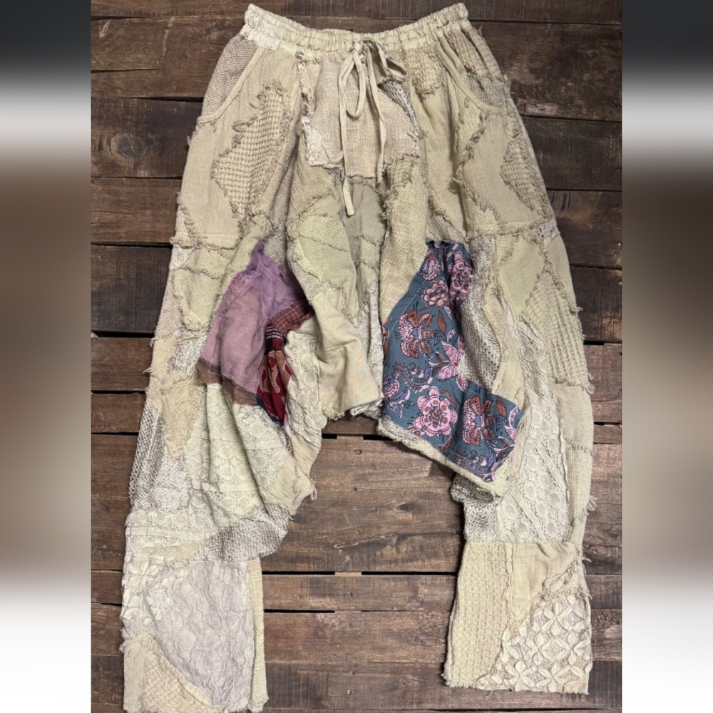 💎BRAND NEW Jaded Gypsy Sunset Muse Pants, Patchwork Beige Drop-Crotch Trousers